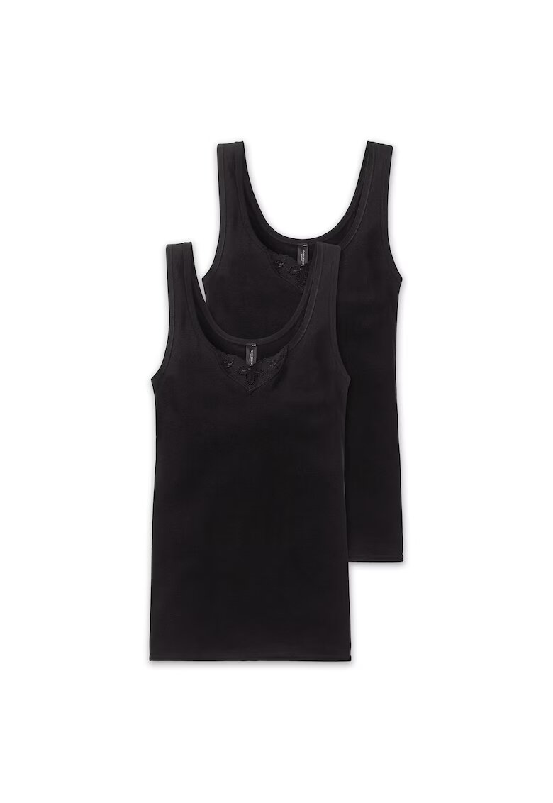 Schiesser Set de maiouri cu garnituri cu broderie - 2 piese - Negru
