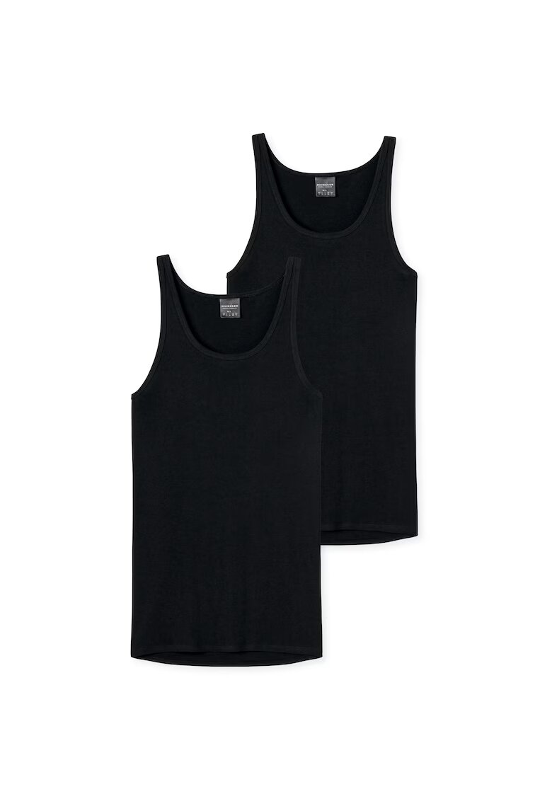 Schiesser Set de topuri cu decolteu in U - 2 piese - Negru