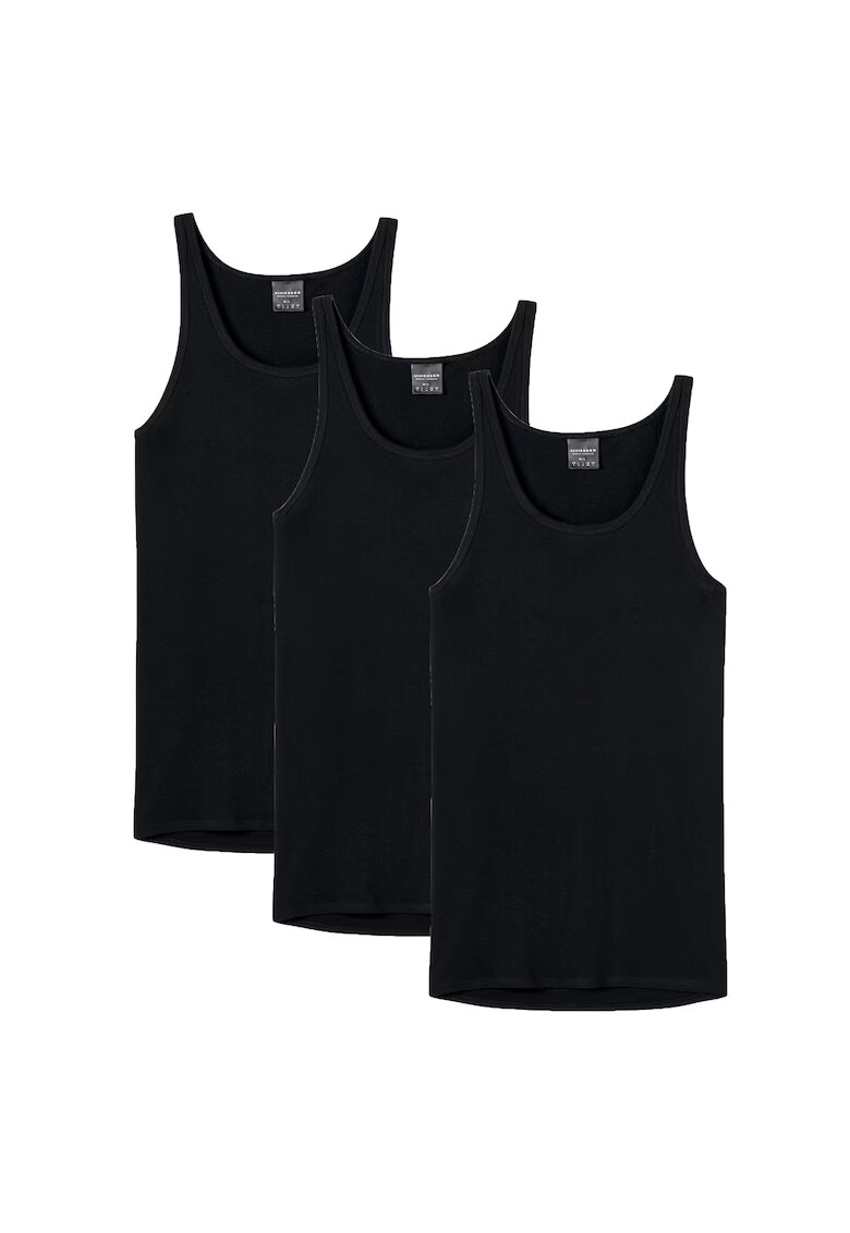 Schiesser Set de topuri din bumbac - 3 piese - Negru