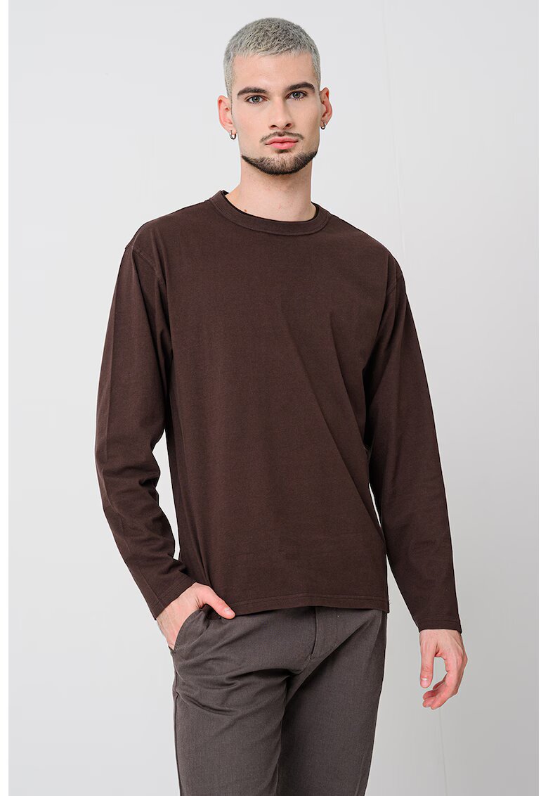 Scotch & Soda Bluza uni din bumbac - Maro inchis