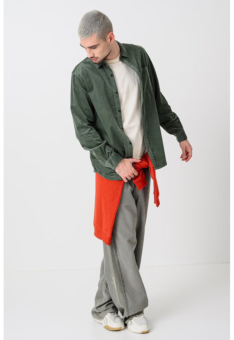 Scotch & Soda Camasa de bumbac cu maneci cazute - Verde feriga