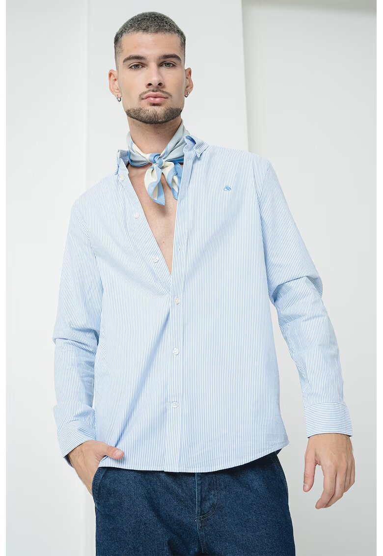 Scotch & Soda Camasa oxford din bumbac cu dungi - Alb/Albastru deschis
