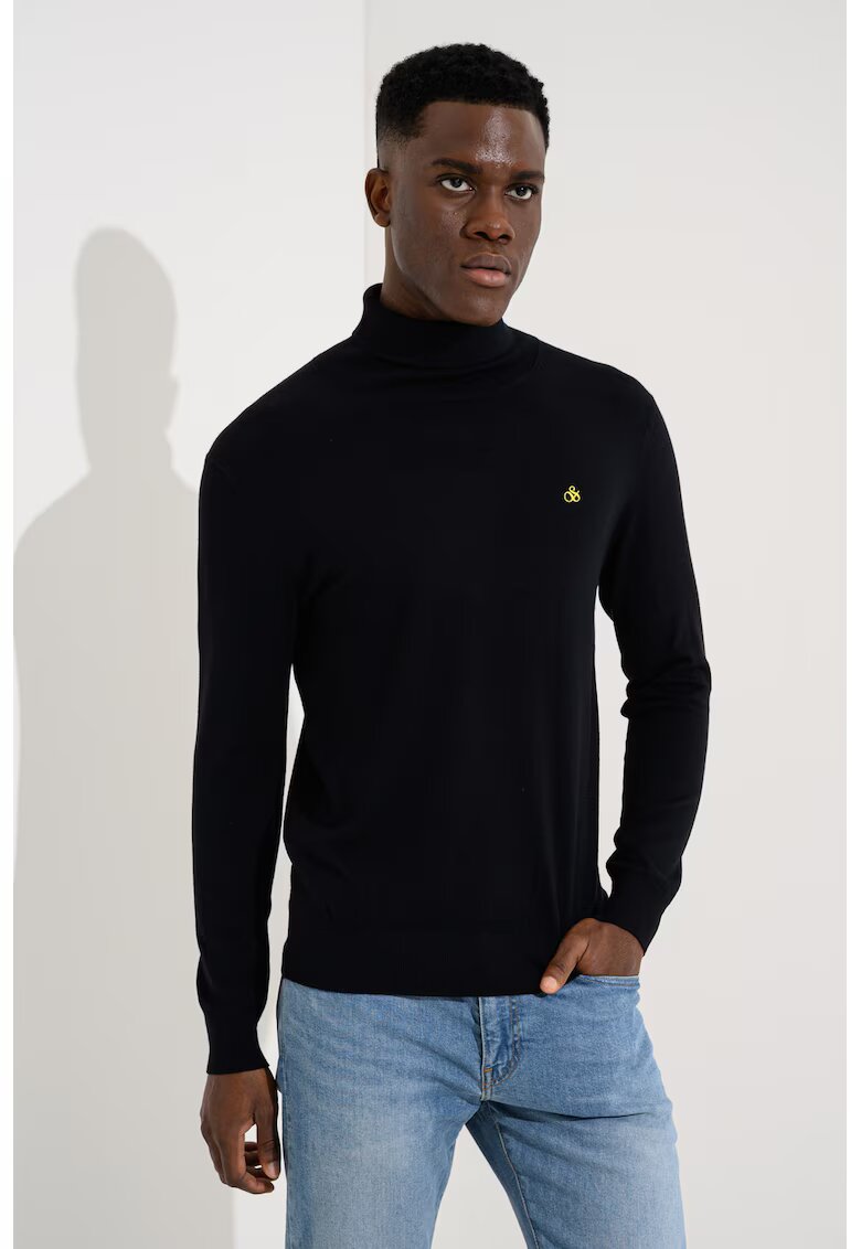 Scotch & Soda Pulover slim fit cu guler inalt - Gri antracit