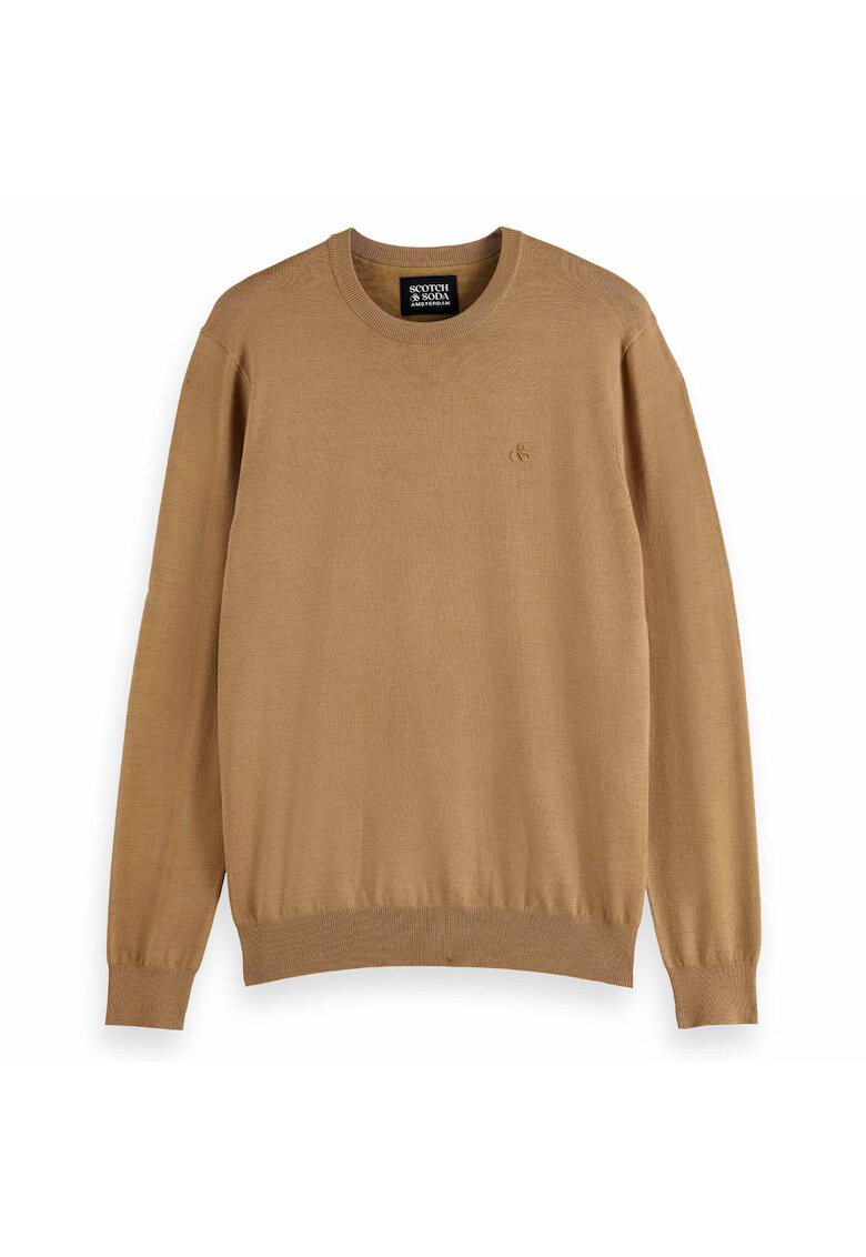 Scotch & Soda Pulover uni cu decolteu la baza gatului si logo discret - Maro deschis