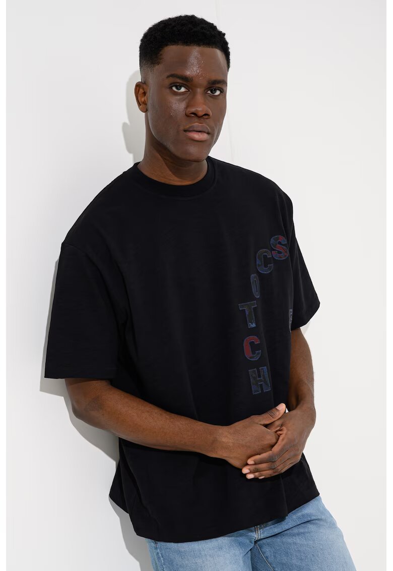 Scotch & Soda Tricou supradimensionat cu logo - Rosu inchis/Gri antracit/Bleumarin