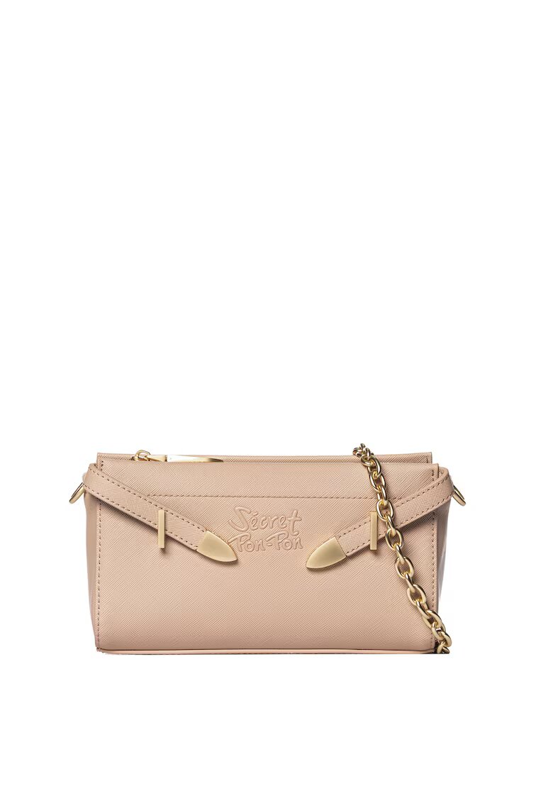  SECRET PON PON. - Geanta crossbody din piele ecologica cu bareta din lant - Roz prafuit