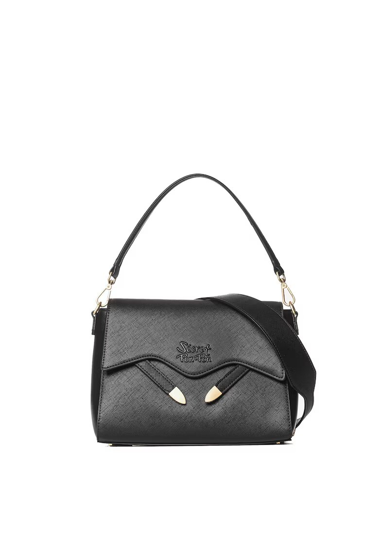  SECRET PON PON. - Geanta crossbody din piele ecologica cu maner detasabil Celestia Ultra - Negru