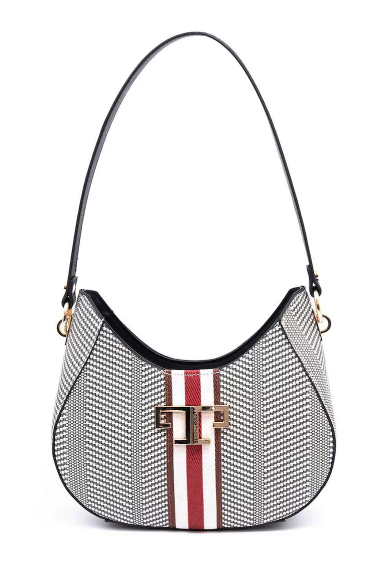 SilverPolo Geanta de piele ecologica cu bareta de umar si model - Alb - Rosu/Alb/Bleumarin - 15x24x7