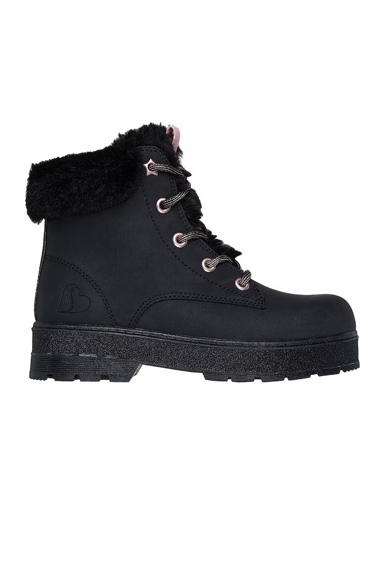 Skechers Ghete de piele ecologica cu garnituri de blana sintetica Street Glitz - Negru stins