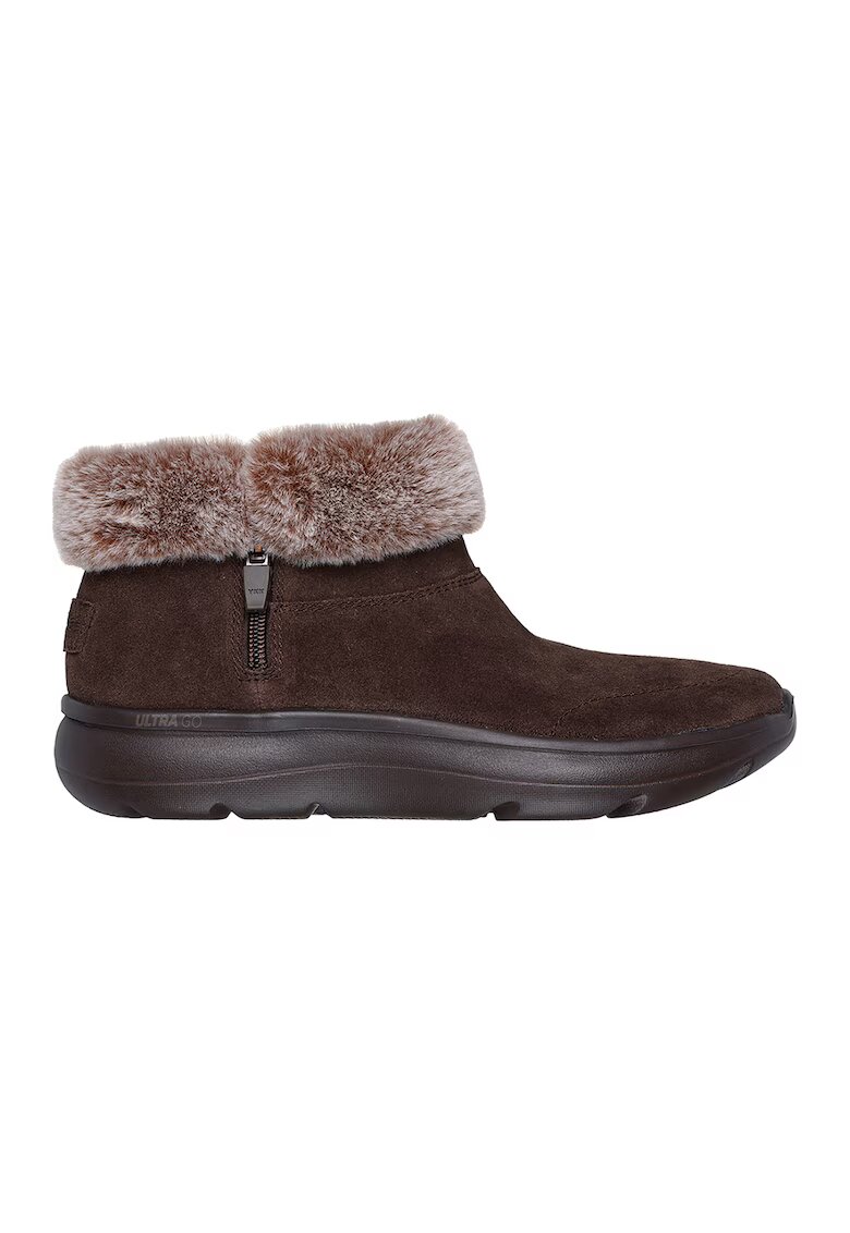 Skechers Ghete din piele intoarsa cu blana sintetica On The Go Encore - Maro