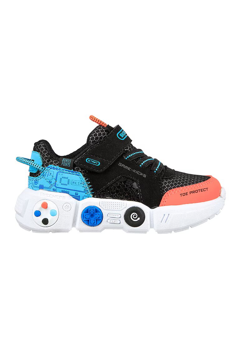 Skechers Pantofi sport cu inchidere velcro Lil Gametronix - Negru/Portocaliu/Albastru