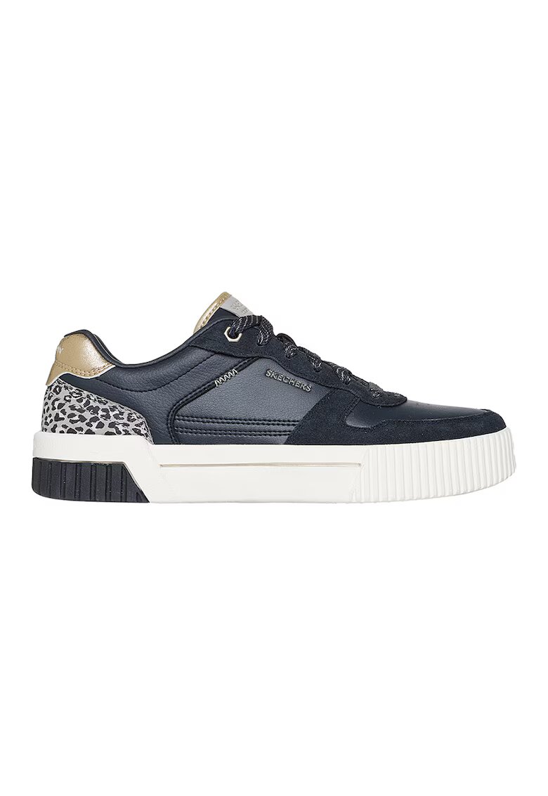 Skechers Pantofi sport cu talpa flatform si insertii din piele intoarsa Jade - Auriu/Bleumarin