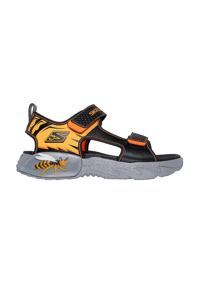 Skechers Sandale flatform cu velcro - Negru/Portocaliu