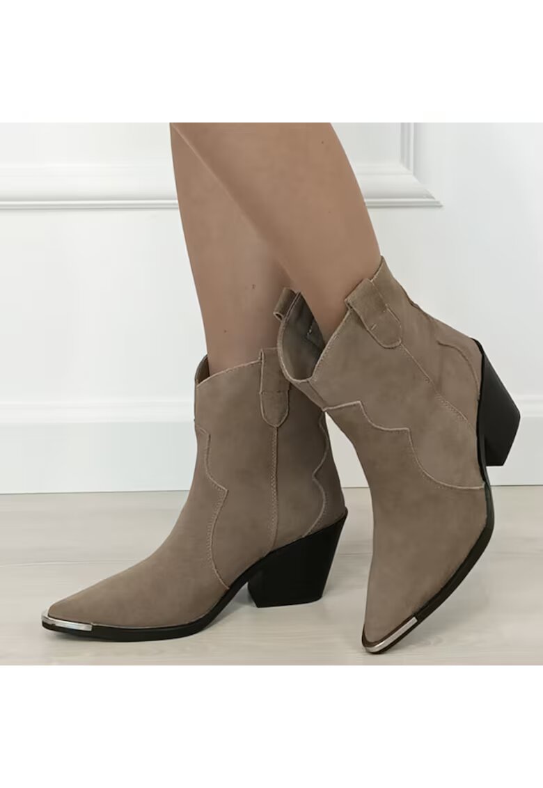 SOFILINE Cizme scurte kaki din piele naturala cu toc comod 6397 114 18651 - Kaki