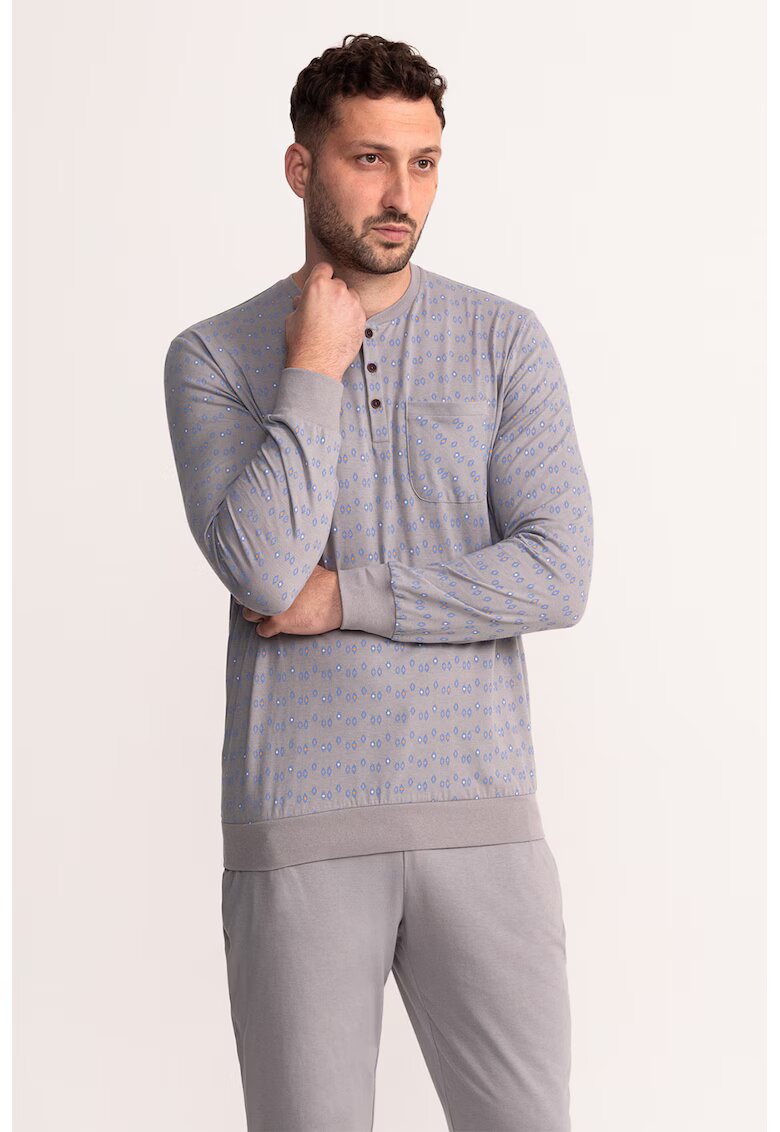 Soft  Seven BY SOFIAMAN Pijama din bumbac cu cordon in talie Filip - Gri deschis/Albastru prafuit