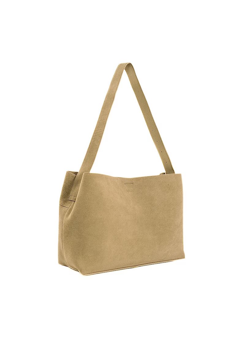 sOliver Geanta dama din piele intoarsa FL39 Maya - shopper - A4 - cu catarama - curea reglabila - incapatoare - eleganta - pentru birou si zilnic - Bej