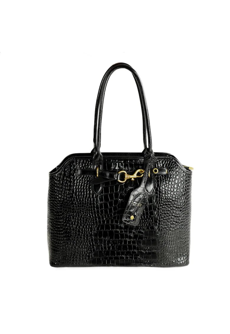 sOliver Geanta de dama din piele naturala lacuita FL57 Arla - geanta mare eleganta - Negru - 42x31x13 -5