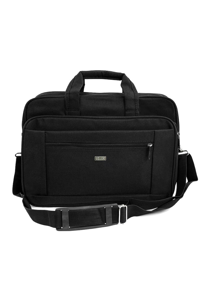 sOliver Geanta laptop 15 -6" textila neagra SM02 Lindis - unisex - format A4 - 3 buzunare cu fermoar - curea de umar - usoara si eleganta
