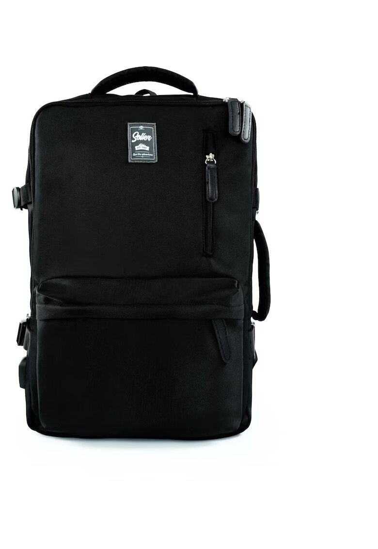 sOliver Rucsac de calatorie negru FV06 Noa - unisex - bagaj de mana gratuit Ryanair Wizzair Lufthansa LOT - 2in1 - extensibil - usor - geanta pentru 3–4 zile