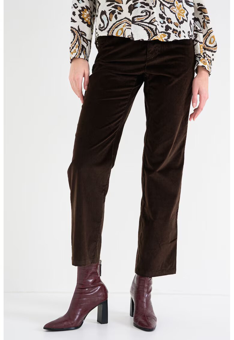 sOliver Pantaloni crop cu talie inalta - Maro inchis