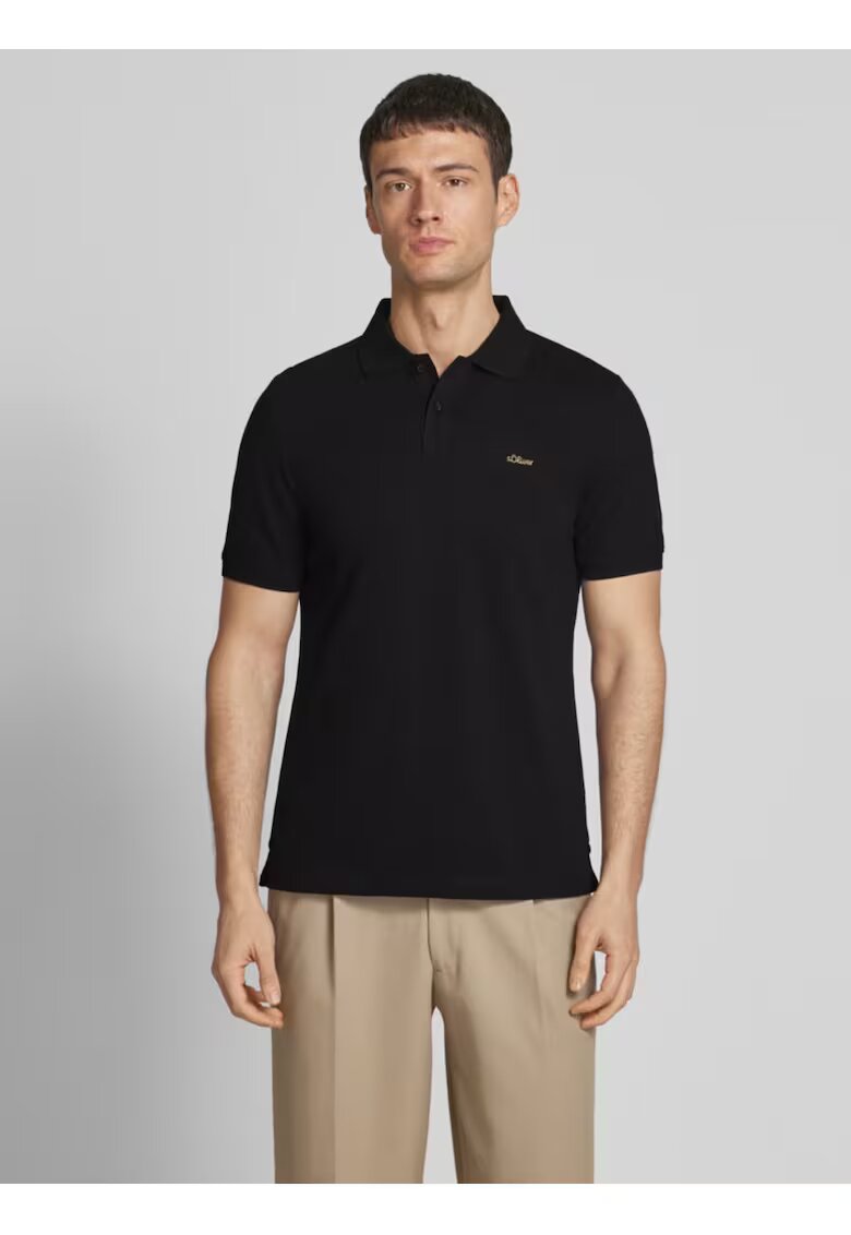sOliver Tricou polo barbati - din 100% bumbac - cu logo - Negru -