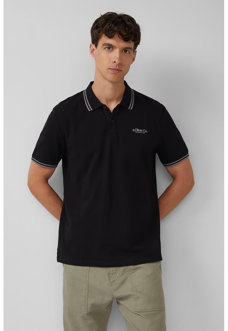 sOliver Tricou polo cu imprimeu logo discret - Negru/Gri cenusiu