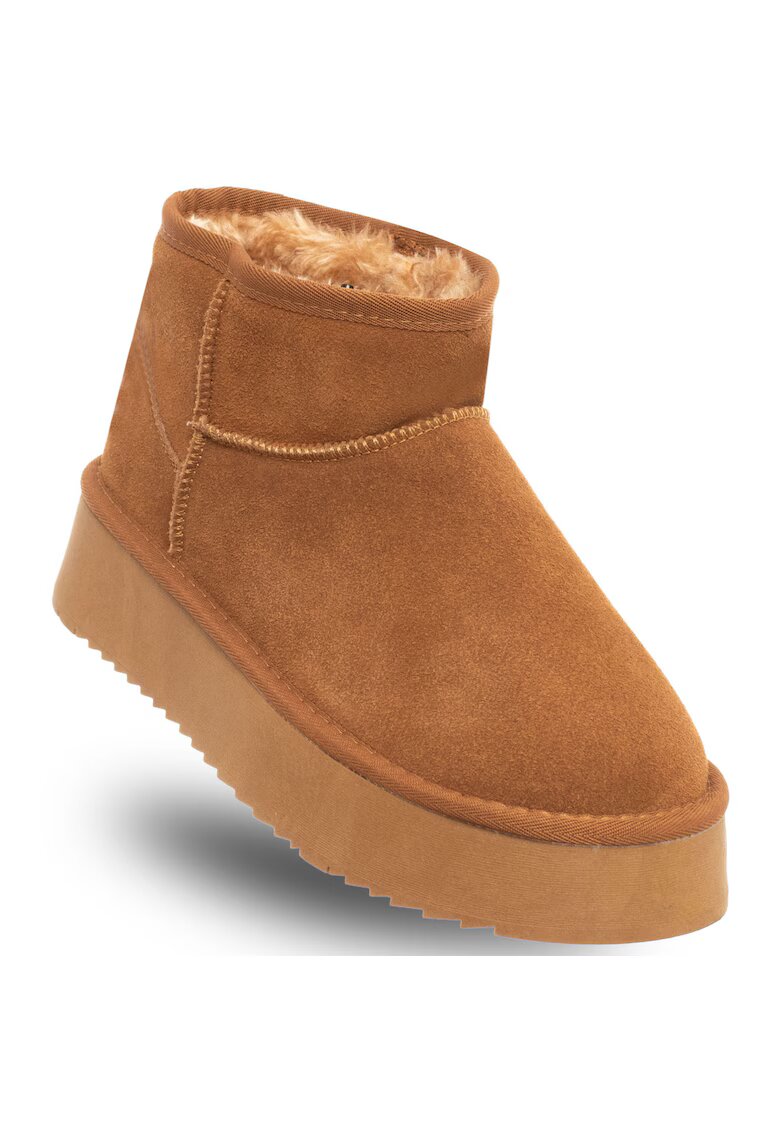 Soprani Couture Ghete dama - HUGH PLATFORM - maro deschis - piele naturala - material textil