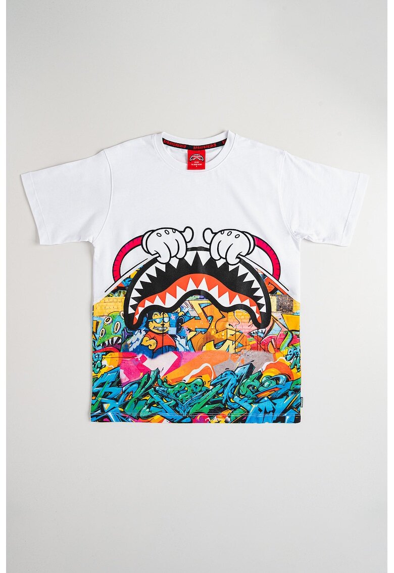 Sprayground Tricou cu decolteu la baza gatului si imprimeu grafic - Alb/Multicolor