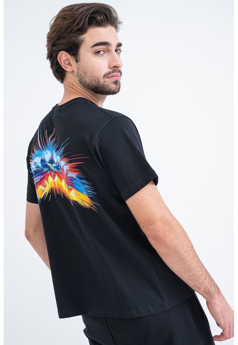 Sprayground Tricou cu decolteu la baza gatului si imprimeu - Negru/Galben/Albastru