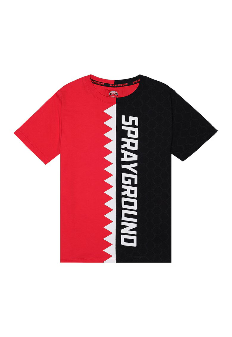 Sprayground Tricou cu decolteu la baza gatului si model colorblock - Alb/Negru/Rosu vermillion