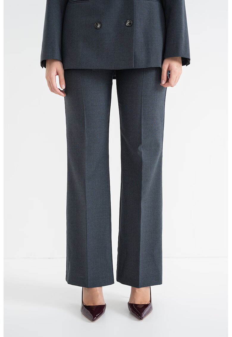 Stefanel Pantaloni eleganti evazati din amestec de lana cu talie inalta - Gri carbune