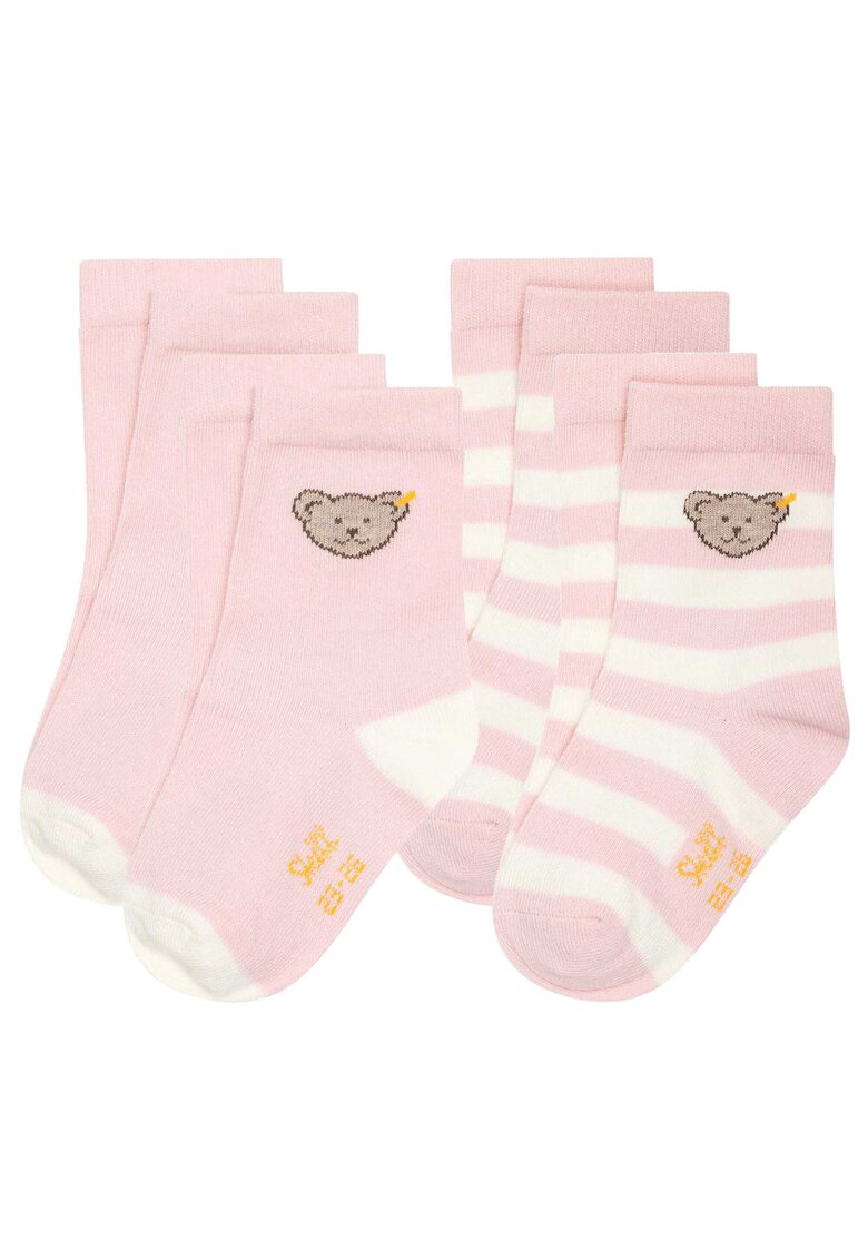 Steiff Set de soosete cu dungi - 4 perechi - Roz pal
