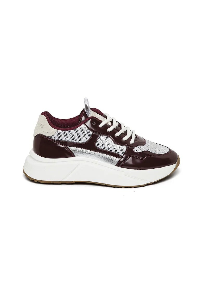 Steve Madden Pantofi sport low-cut cu talpa wedge - Alb/Visiniu/Argintiu