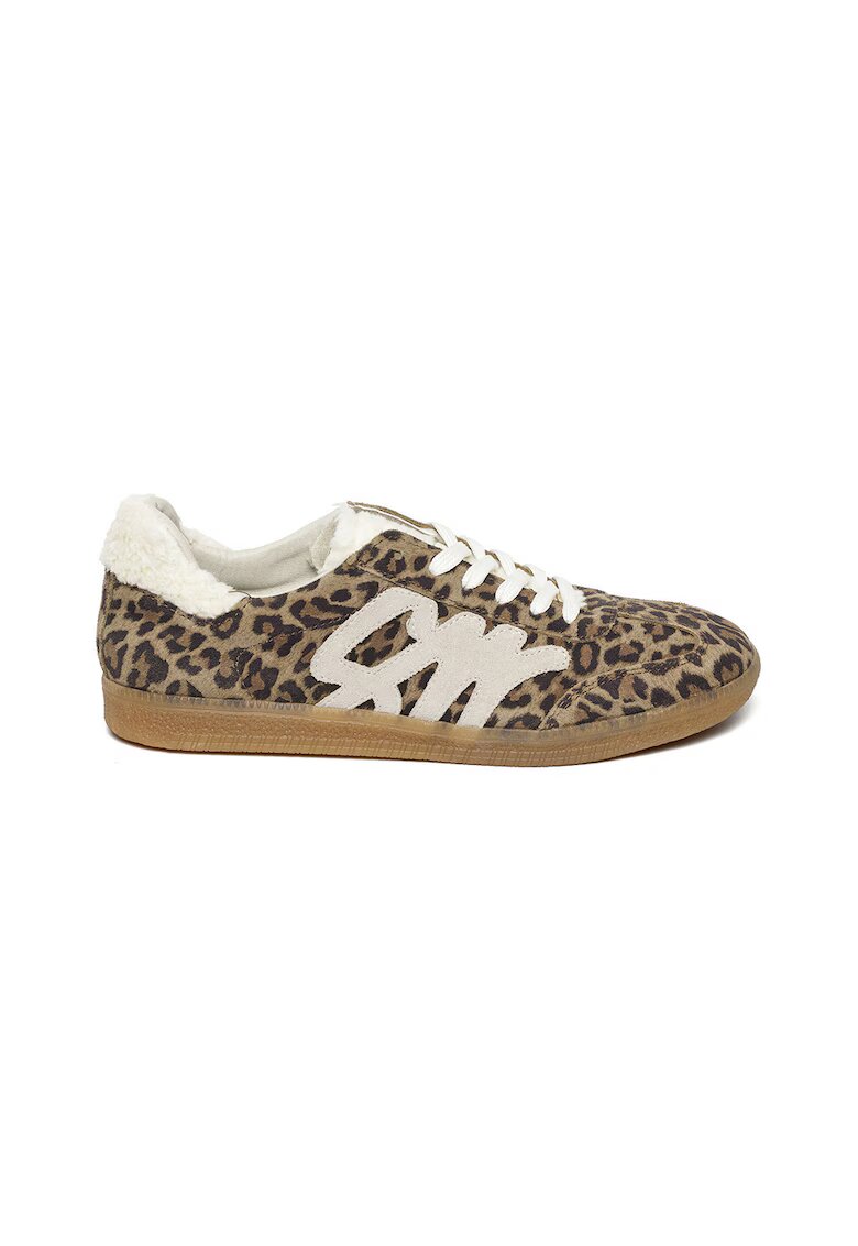 Steve Madden Pantofi sport low-cut de piele intoarsa cu logo Jelora - Alb fildes/Negru/Maro nisip