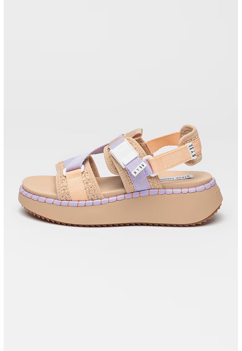 Steve Madden Sandale cu talpa wedge si inchidere velcro Decorum - Maro nisip/Lila