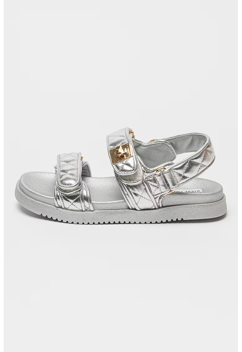 Steve Madden Sandale matlasate cu talpa plata si inchidere velcro Mona - Argintiu