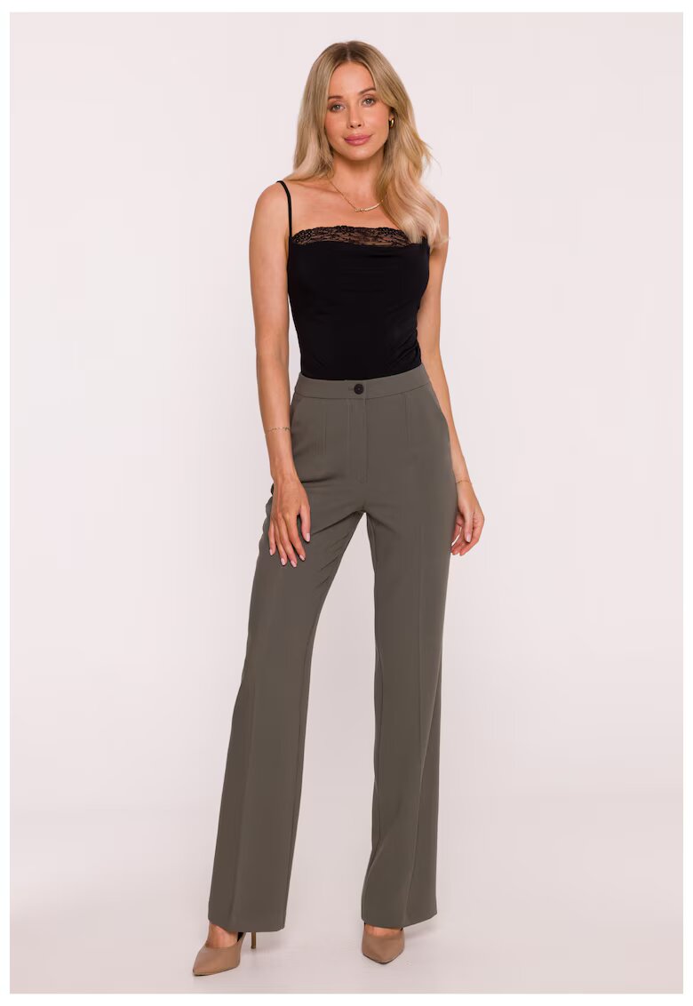 Stylove Pantaloni pentru femei - S418 Negru Pantaloni de costum - Talie medie - Picioare drepte - Buzunare laterale - Inchizatoare cu nasture si fermoar ascuns