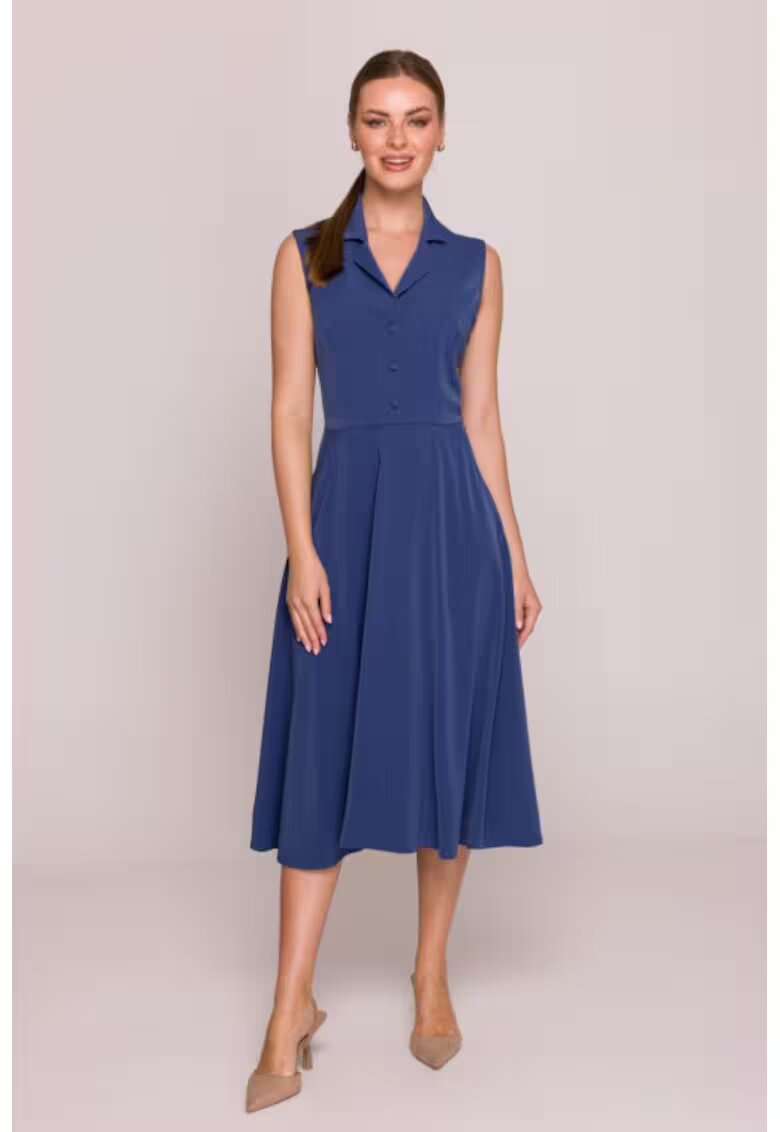 Stylove Rochie evazata cu guler - - Albastru