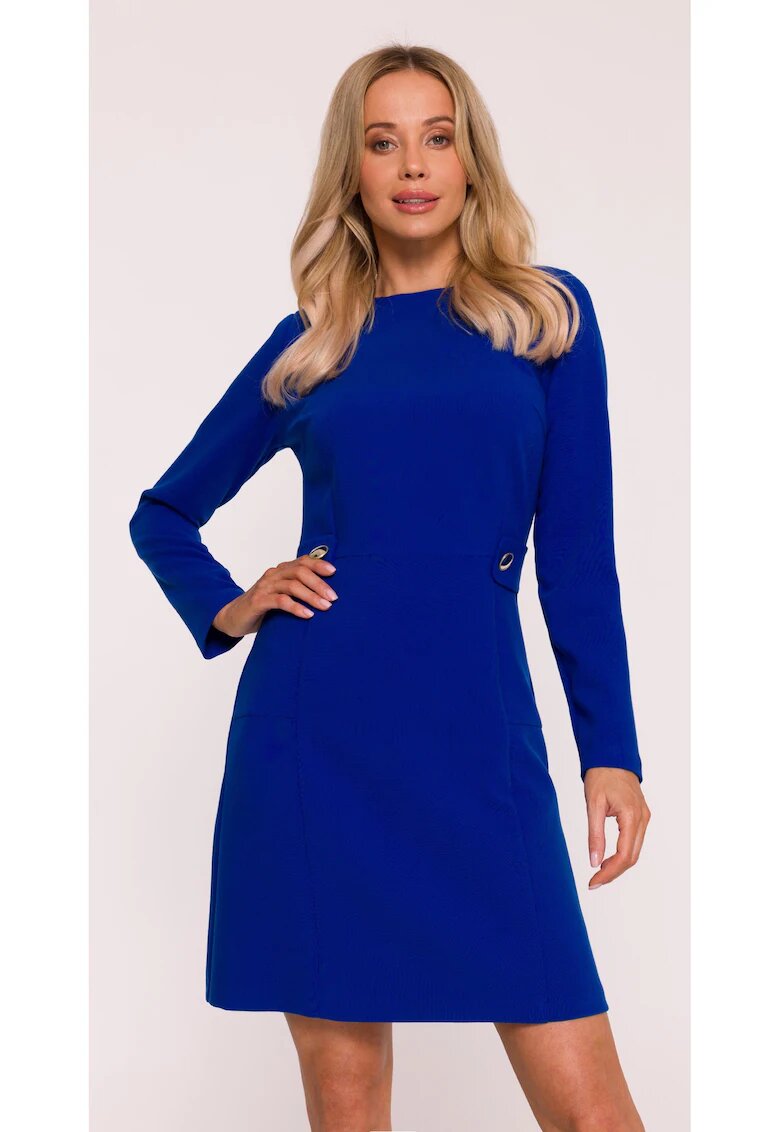 Stylove Rochie mini S419 albastru maneci lungi - decolteu rotund - nasturi decorativi - material neted cu finisaj moale - inchidere cu fermoar la spate - Albastru