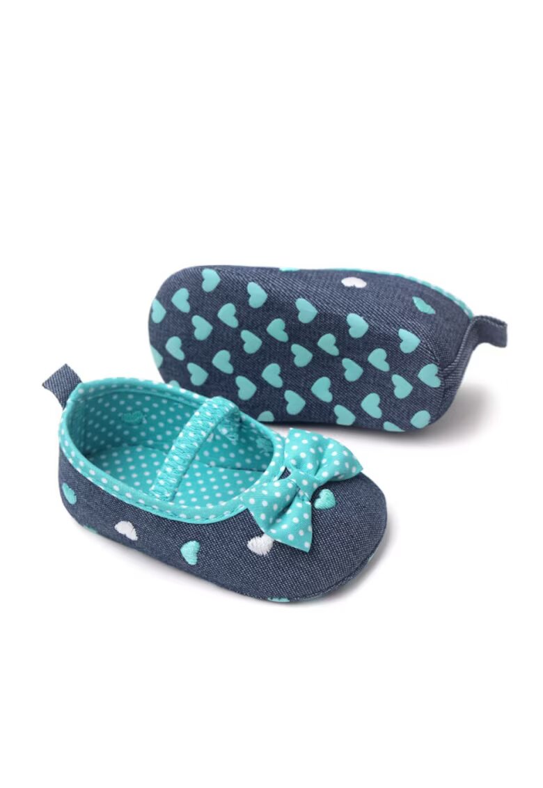 Superbaby Balerini Tip Denim - Cu Inimioare Brodate - Casual - Textil - Fete - Banda elastica - Albastru
