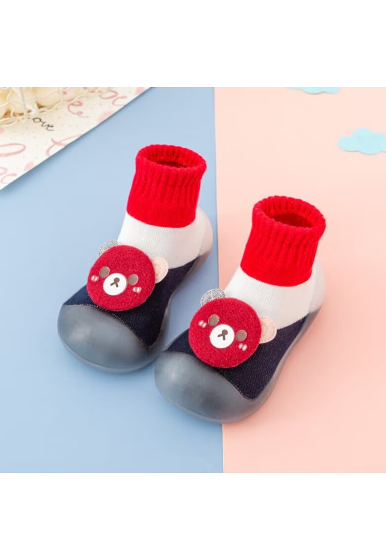 Superbaby Botosi Model Ursulet - Cu Talpa Antiderapanta - Textil - Rosu/Alb/Multicolor/Bleumarin