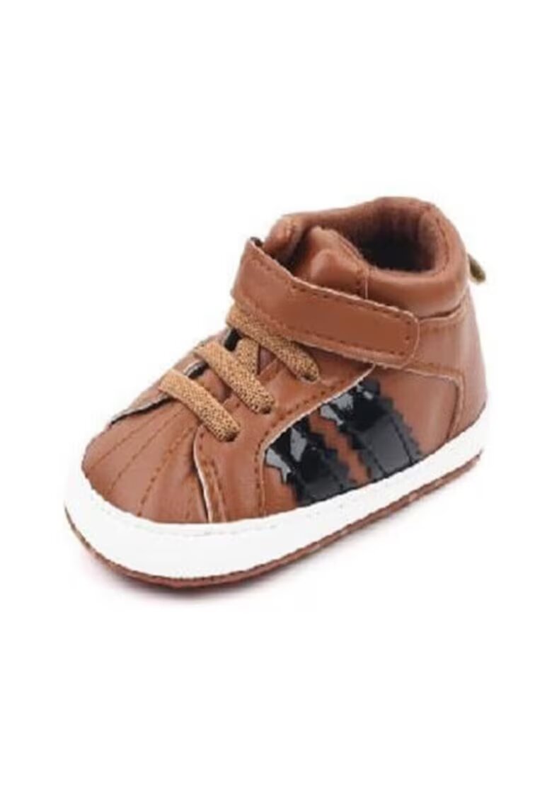 Superbaby Ghetute sport Model AL 19266 cu dungi - Pentru bebelusi - Piele ecologica - Baieti - Maro - Maro