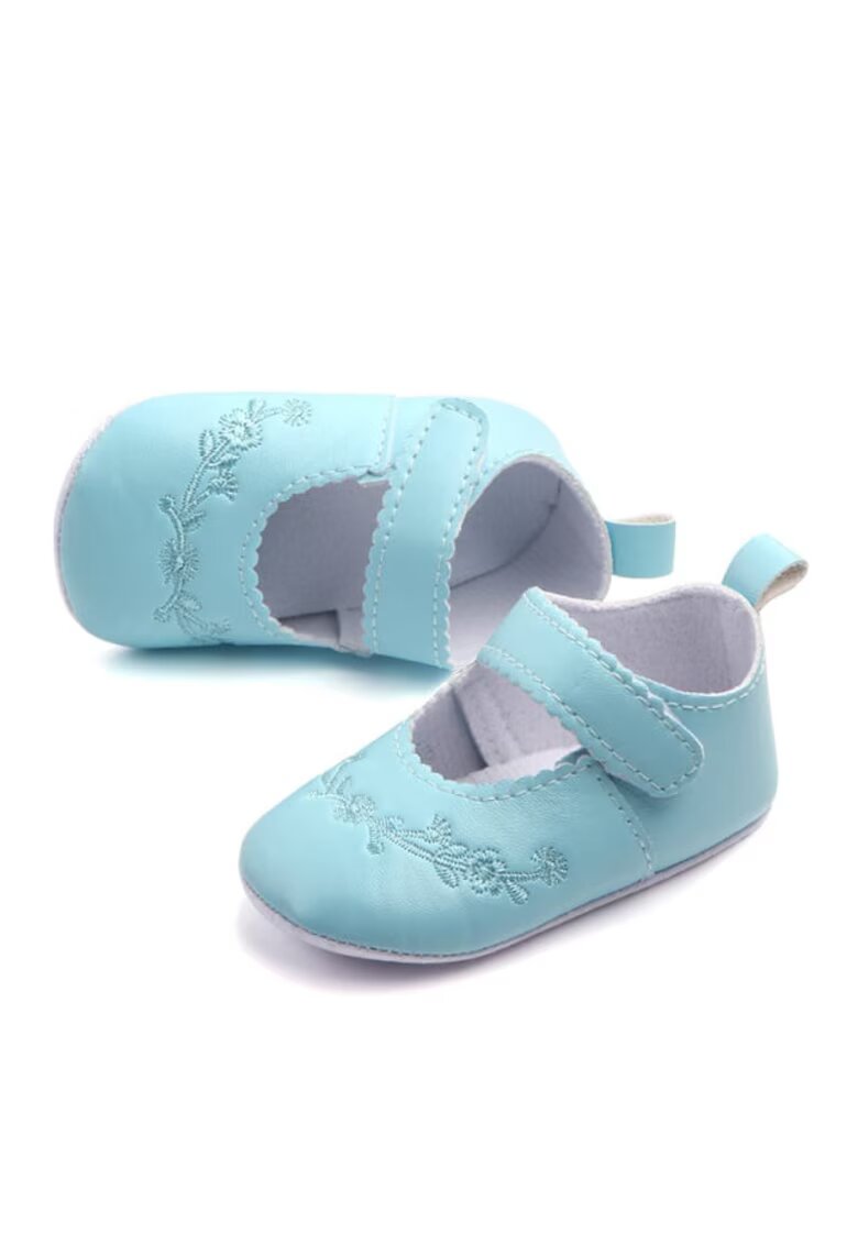 Superbaby Pantofi Cu Broderii Florale - Casual - Piele ecologica - Fete - Velcro - Albastru Deschis
