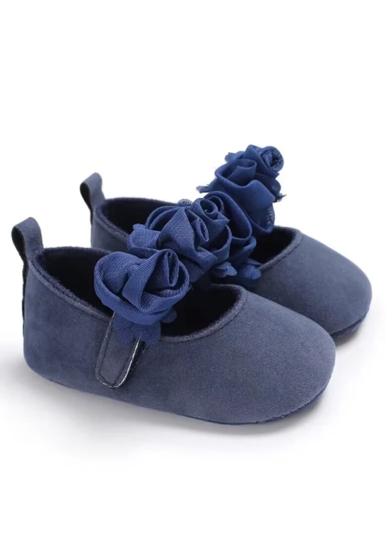 Superbaby Pantofi Cu Trandafirasi - Elegant - Textil - Fete - Velcro - Bleumarin