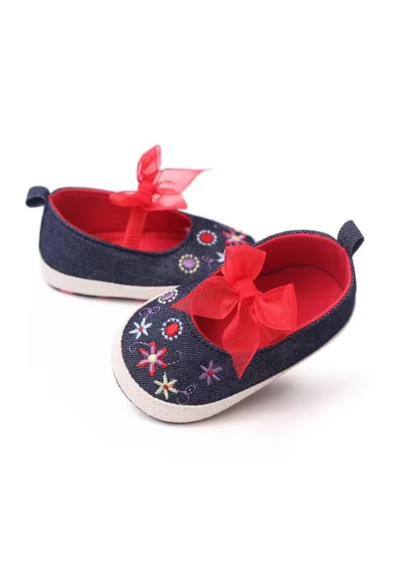 Superbaby Pantofi Model AL 14162 cu broderie florala - Textil - Fete - Denim - Bleumarin