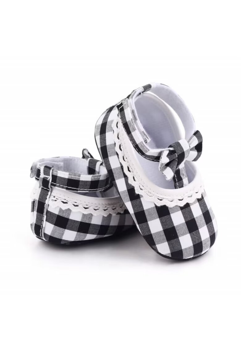 Superbaby Pantofi Model AL 15220 in carouri - Textil - Alb cu negru - Multicolor