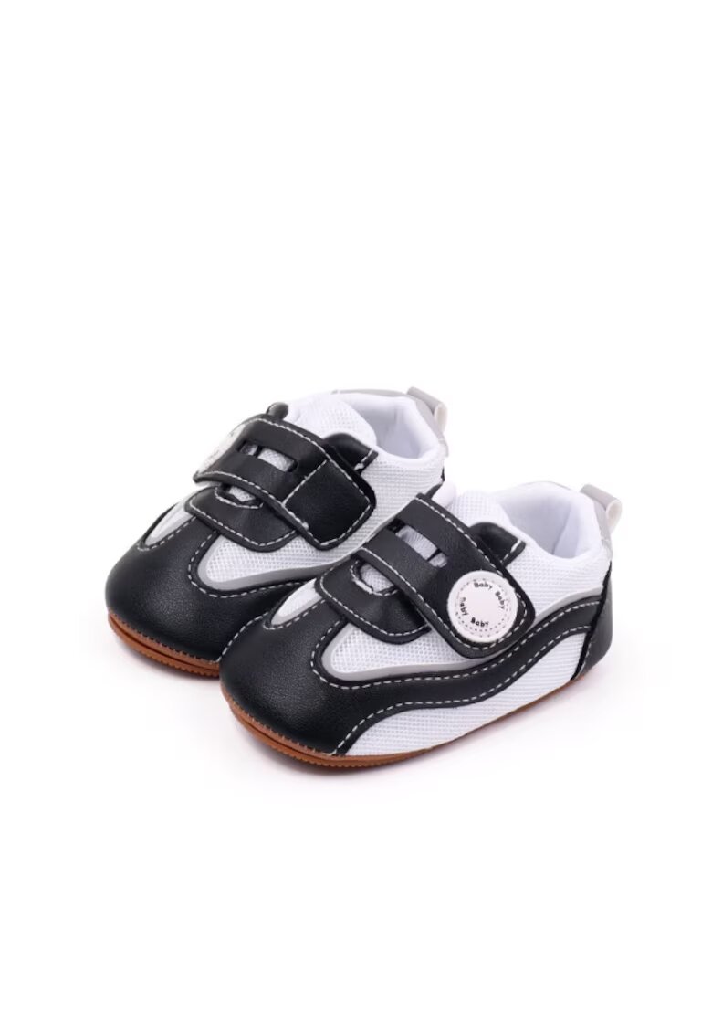 Superbaby Pantofi Sport Model Baby - Piele ecologica - Velcro - Alb - Negru - Alb/Negru