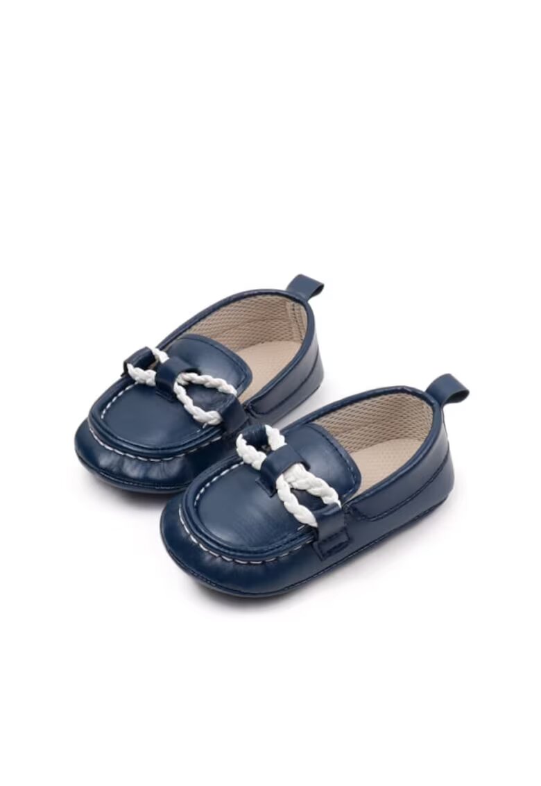 Superbaby Pantofi Tip Mocasini - Cu Fir Alb Impletit - Casual - Piele ecologica - Baieti - Fara inchidere - Bleumarin
