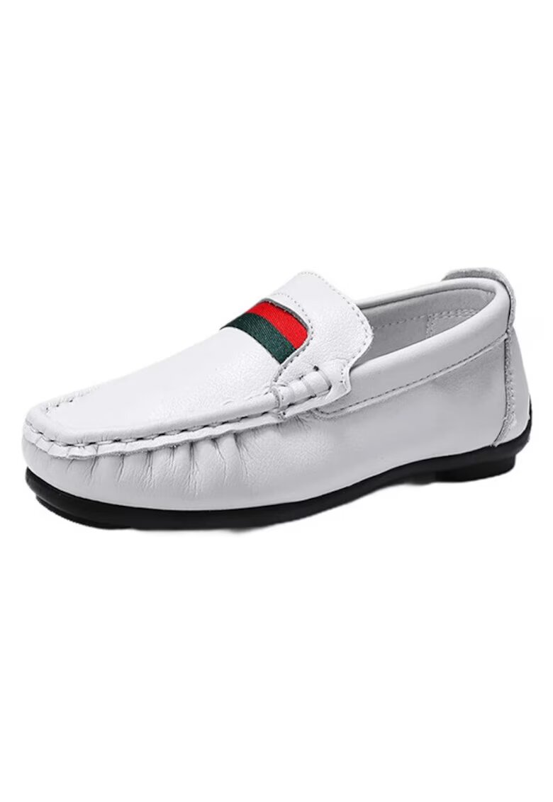 Superbaby Pantofi Tip Mocasini - Elegant - Piele ecologica - Baieti - Fara inchidere - Alb