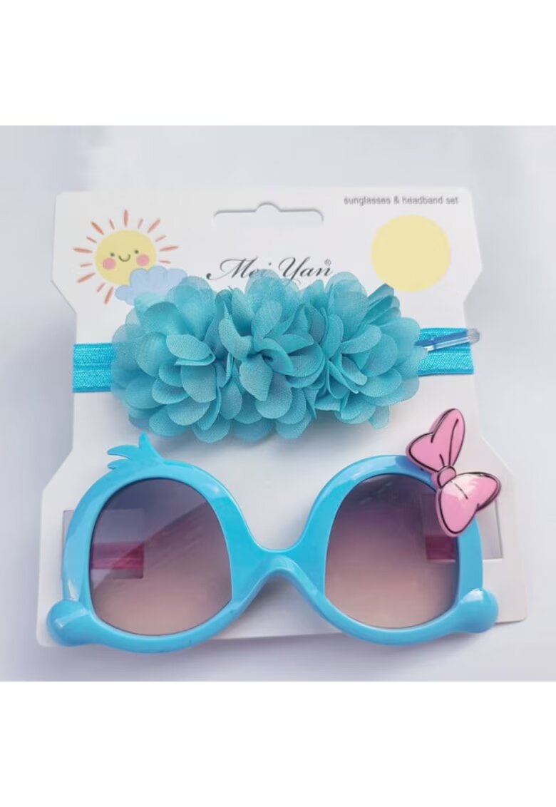 Superbaby Set bentita si ochelari de soare Model AL 17460 Little Daisy - Fete - Turcoaz - Albastru